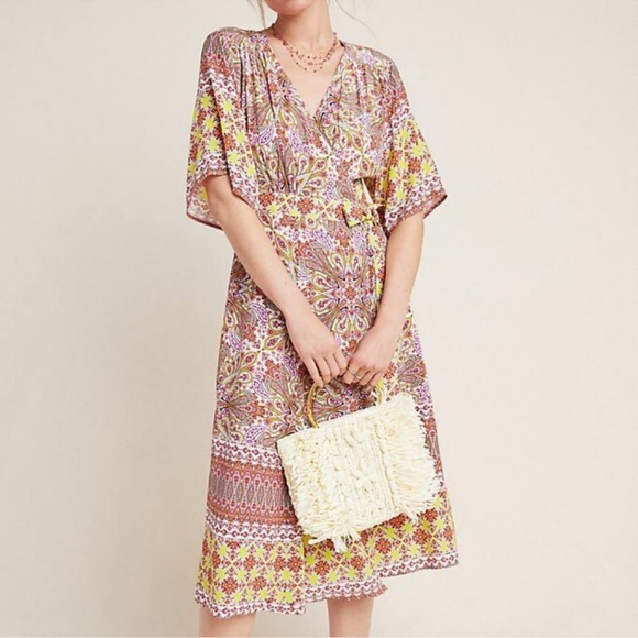Anthropologie Kachel Mirabelle Paisley Midi WrapDress Size 8P EUC